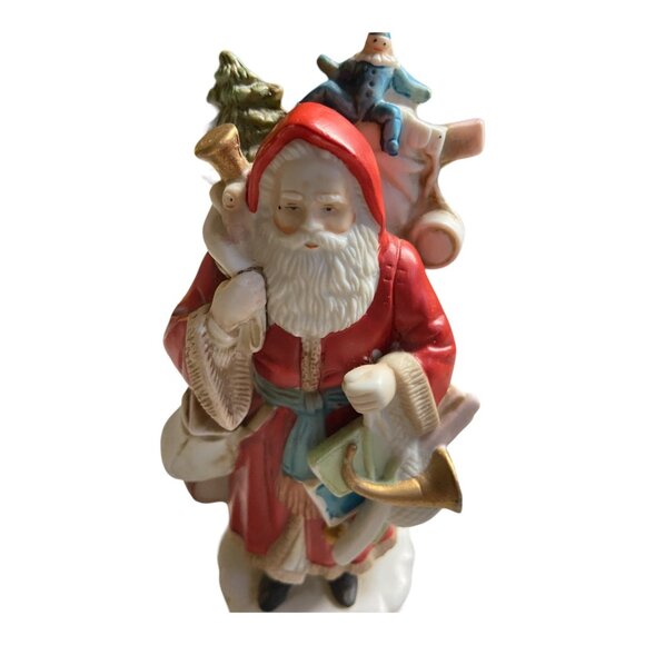 Vintage 1987 Enesco Santa Claus Porcelain Figurine With Toys & Christmas Tree - Picture 5 of 7